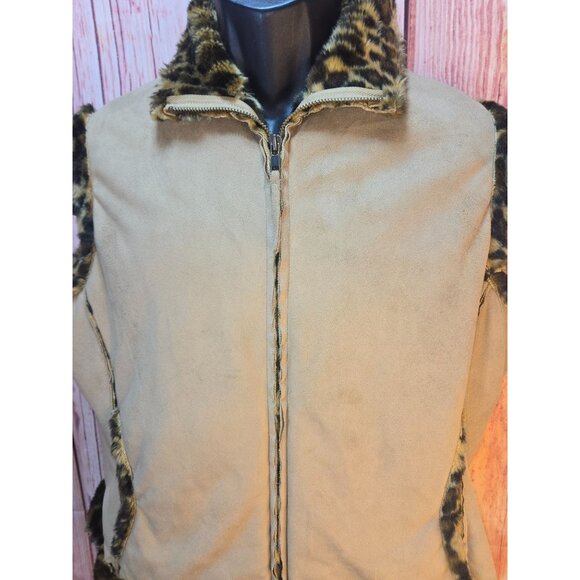 Cripple Creek Womens Faux Suede Full-Zip Jacket Small with Leopard Trim - Picture 3 of 6